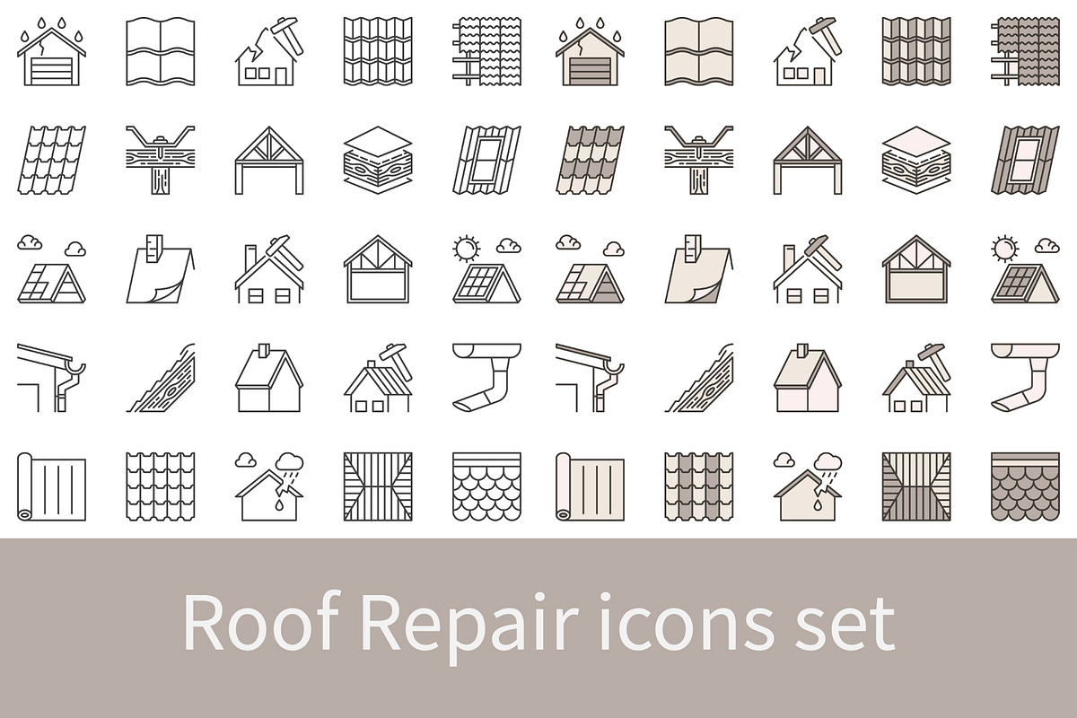 Roof repair icons set, an Outline Icon by VenomousVector