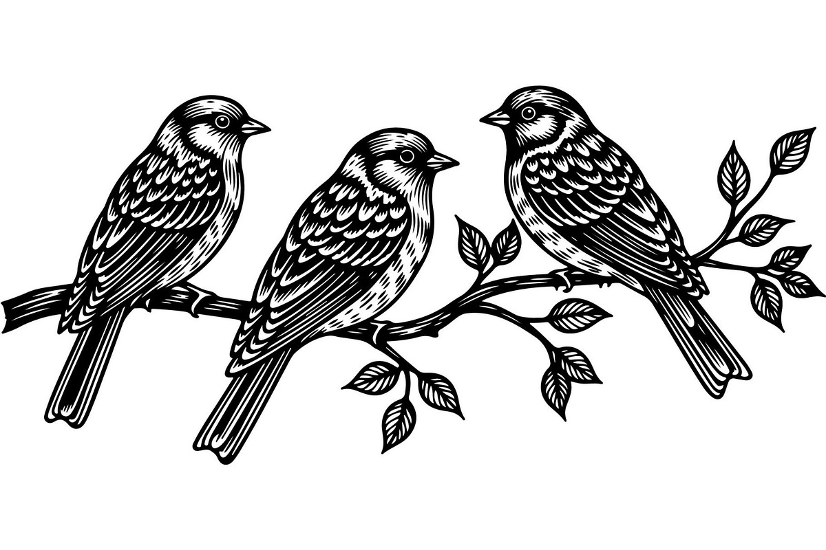 Birds on Branch Vector Collection, a Decorative Illustration by Designer_Momina (Photo 6 of 21)