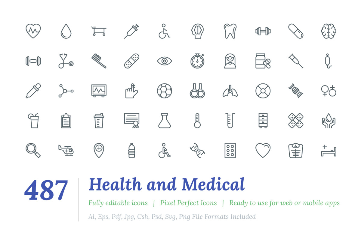 487 Health and Medical Line Icons, an Outline Icon by Vectors Market (Photo 1 of 7)