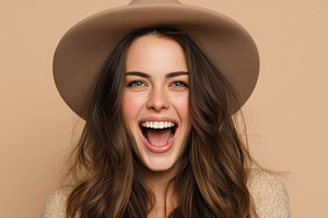 Joyful woman with a wide smile, a Photo by Beautiful things