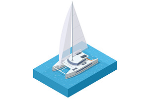 A large, modern Isometric catamaran, a Transportation Illustration by Golden Sikorka