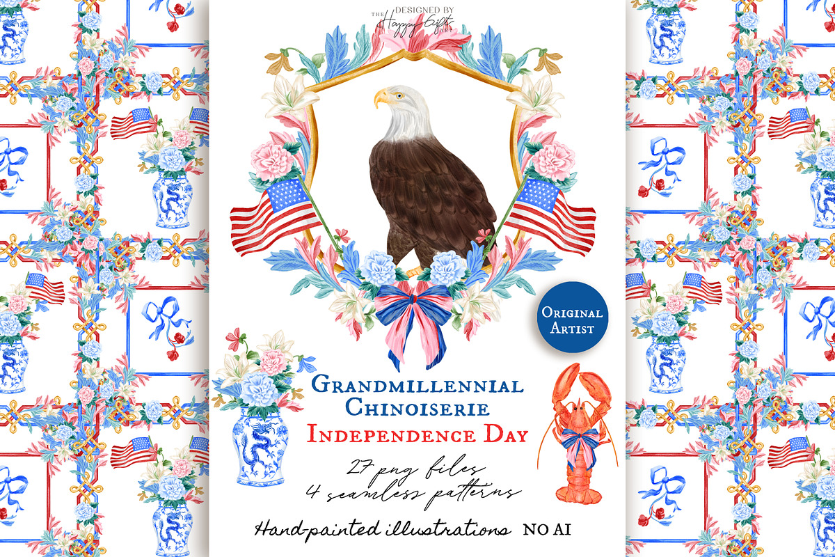Grandmillennial Independence Day, a Decorative Illustration by TheHappyGiftArt (Photo 1 of 21)