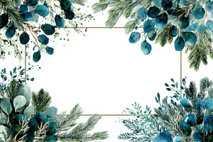 Watercolor winter floral frame teal, a Photo by Pixeness Studio