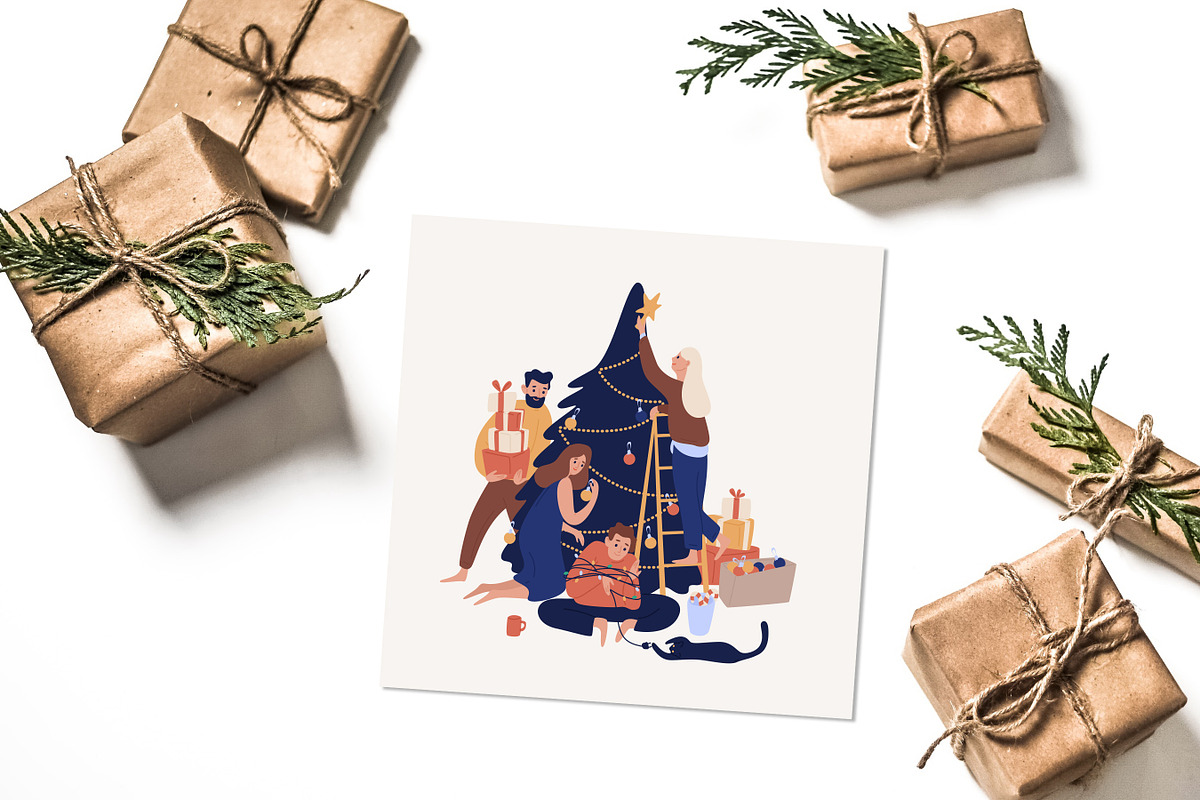 Family decorating Christmas Tree, a Decorative Illustration by Good Studio (Photo 2 of 3)
