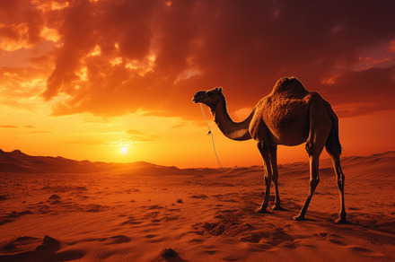 Camel in the Sahara desert at sunset, a Photo by Iftikhar Alam