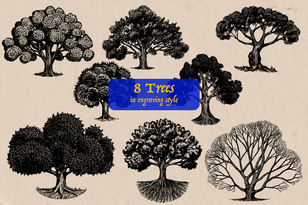 Oak Tree engraving Bundle, an Object Illustration by Arthur Balitskiy (Photo 1 of 4)