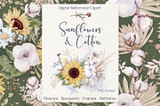 Watercolor Sunflowers and Cotton, an Illustration by Yuliya Art (Thumbnail 1 of 24)