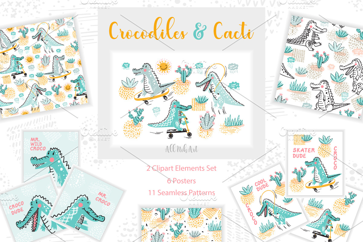 Cute Crocodiles & Cacti, an Animal Illustration by AllNikArt (Photo 1 of 7)