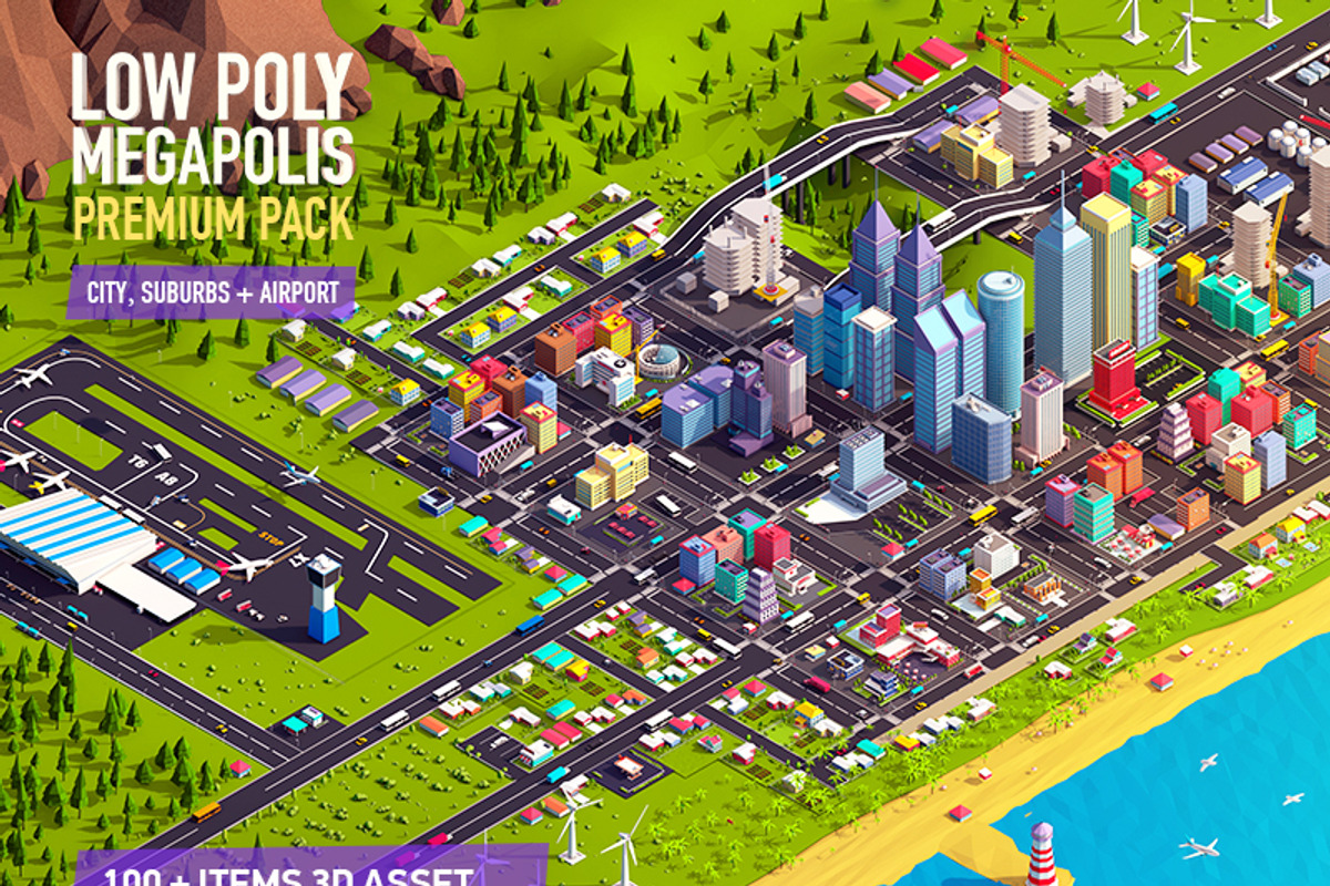 Low Poly Megapolis Premium Pack, an Architecture 3D Model by Anton Moek (Photo 1 of 14)