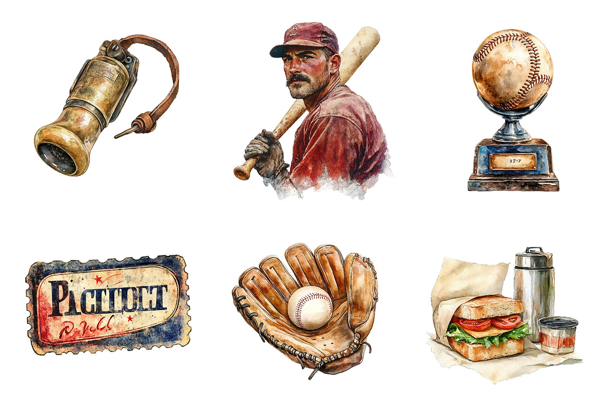 Vintage Baseball Game Day Clipart, an Illustration by CreationArt (Photo 5 of 5)