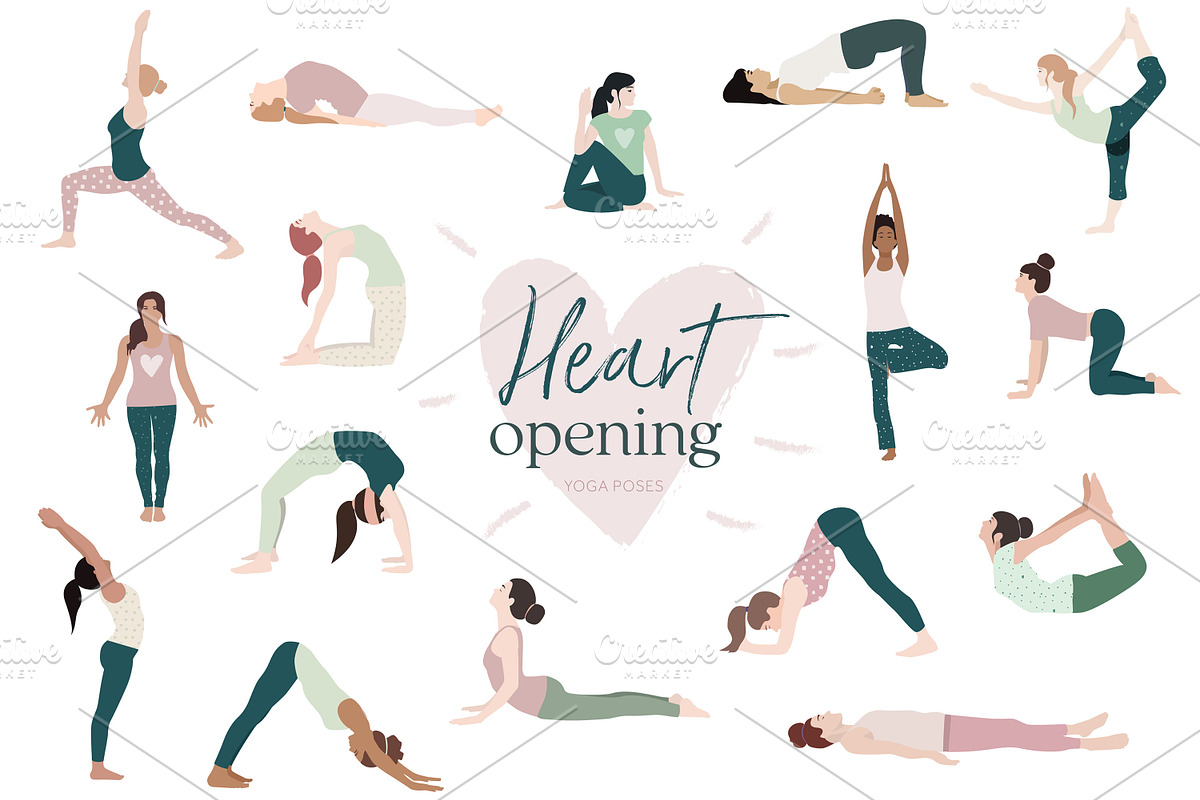 Heart opening yoga poses, an Illustration by Sunnyfields, image size:1200x800