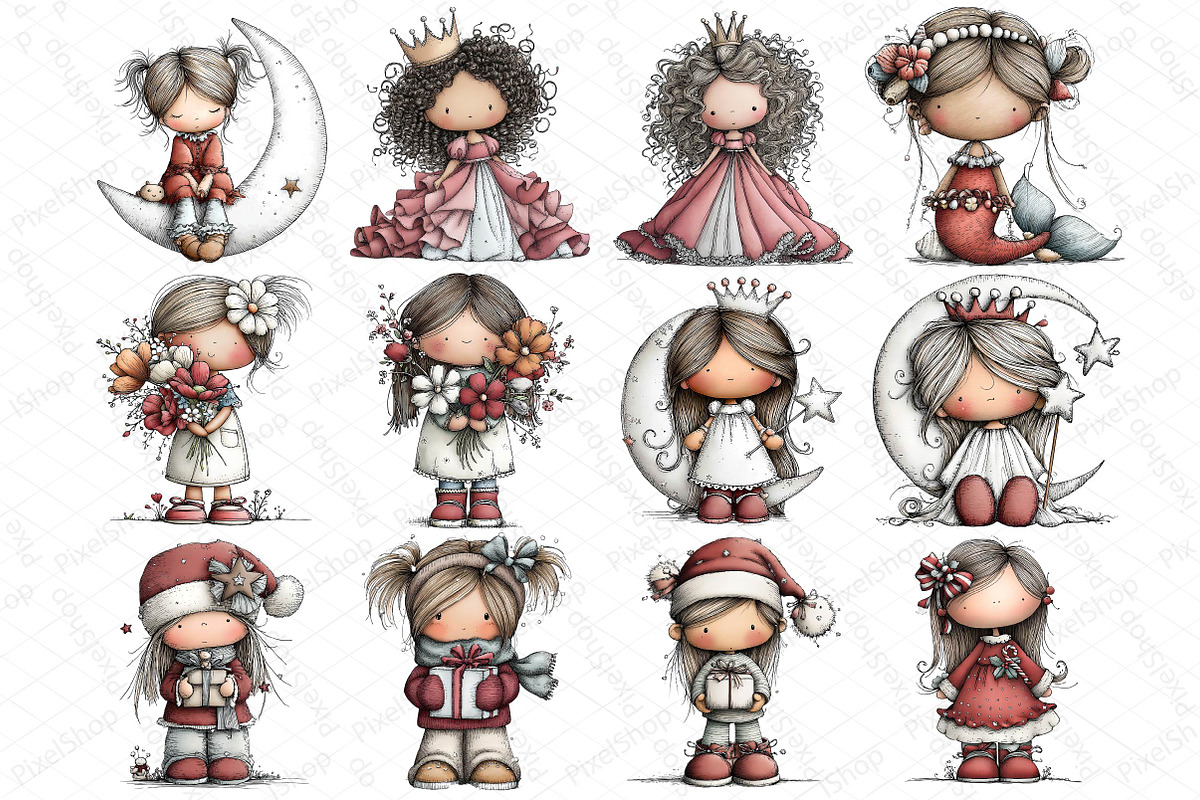 Whimsical Dolls Clipart Bundle, an Illustration by DreamPrint404 (Photo 7 of 7)