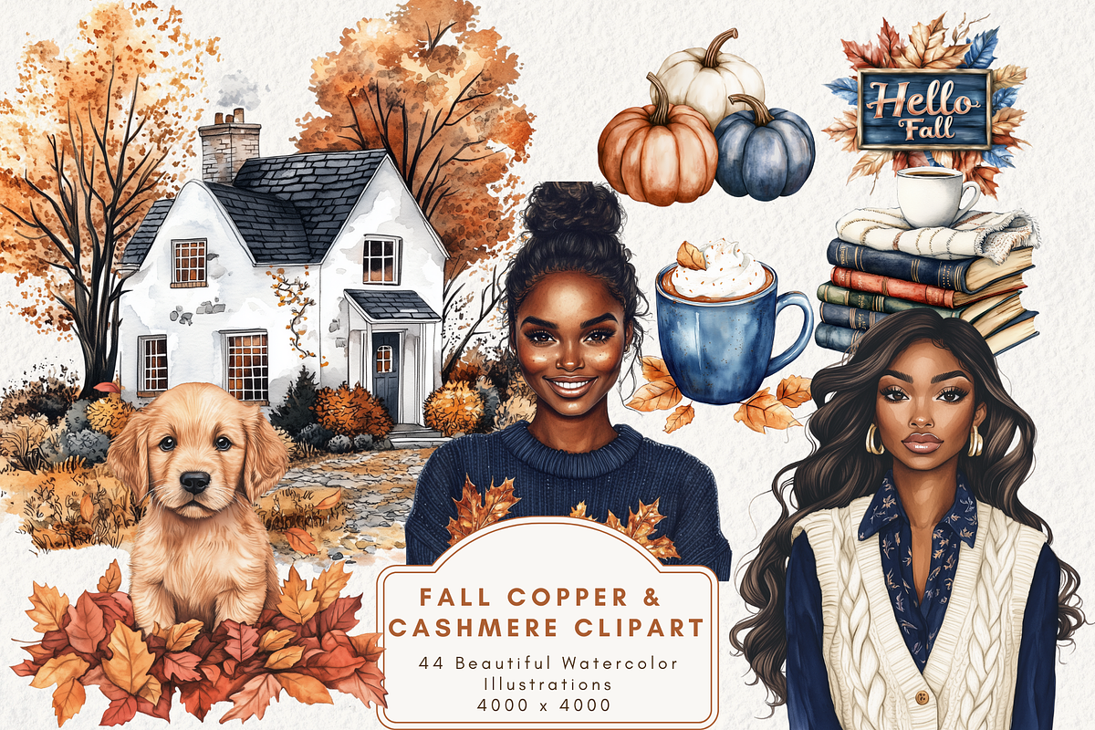Copper & Cashmere Fall Clipart, an Illustration by NadiaTheronArt (Photo 1 of 5)
