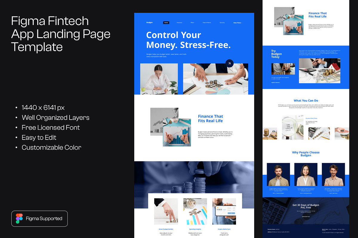 Figma Fintech App Landing Page, a Landing Page Template by Musara (Photo 1 of 5)