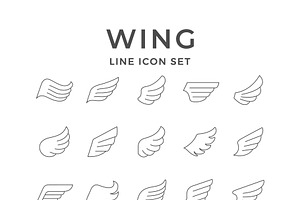 Set line icons of wing, an Outline Icon by motorama