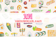 Sushi 50 Watercolour Handpainted Art, a Food Illustration by Violet LeBeaux (Thumbnail 1 of 3)