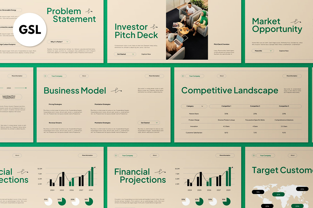 Green Cream Pitch Deck Google Slide, a Presentation Template by graphicook (Photo 2 of 8)