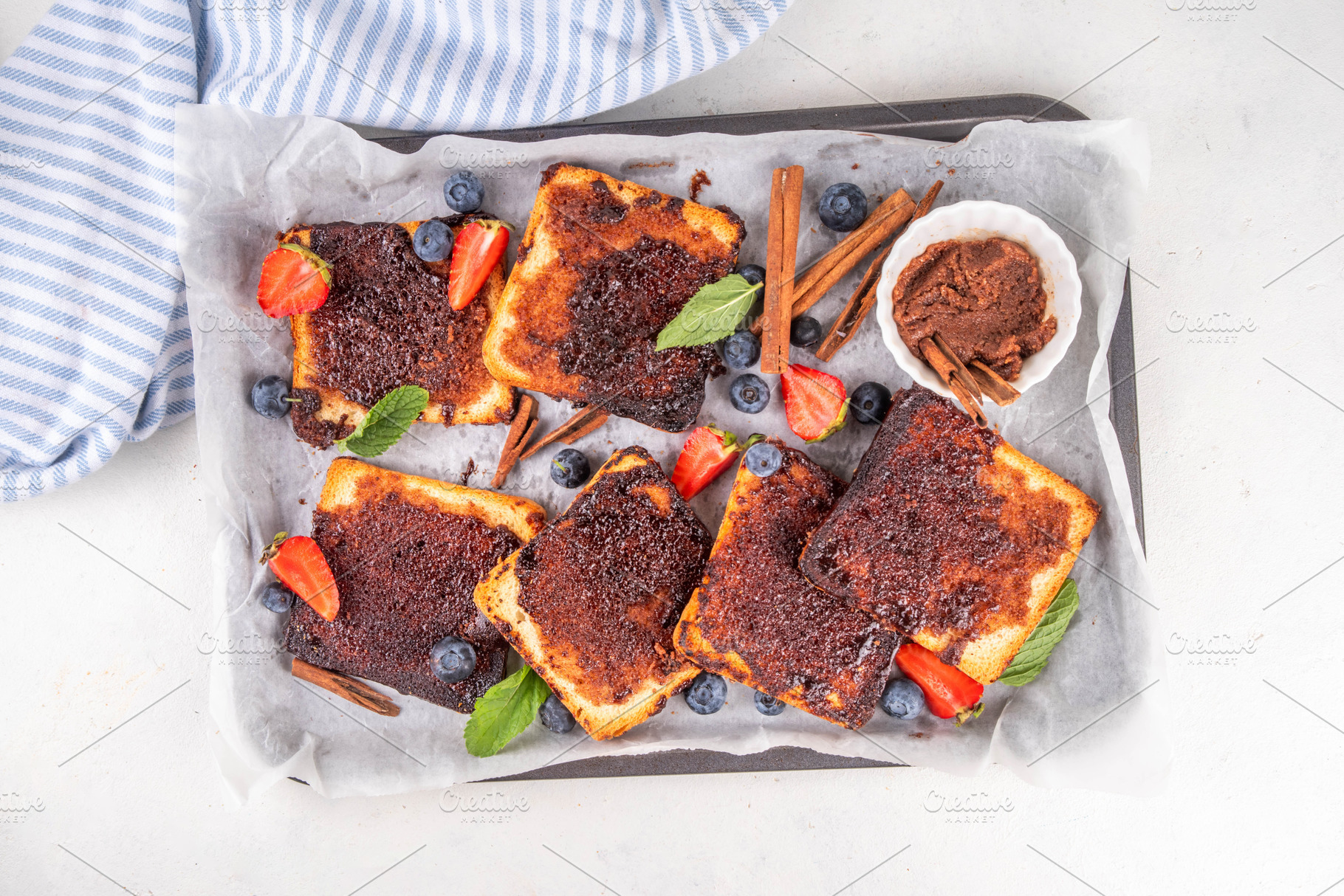 Sweet breakfast cinnamon sugar toasts, a Food & Drink Photo by Rimma