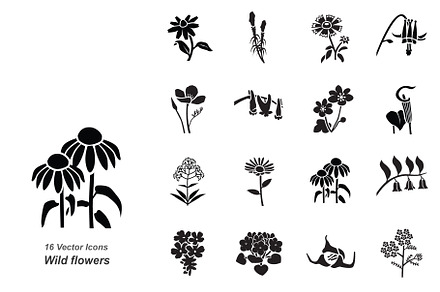 Wild flowers vector icons