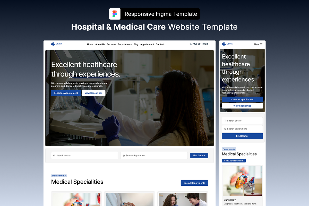 Hospital & Medical Figma Template, an UI Kit Template by Rozepaars Design (Photo 1 of 9)