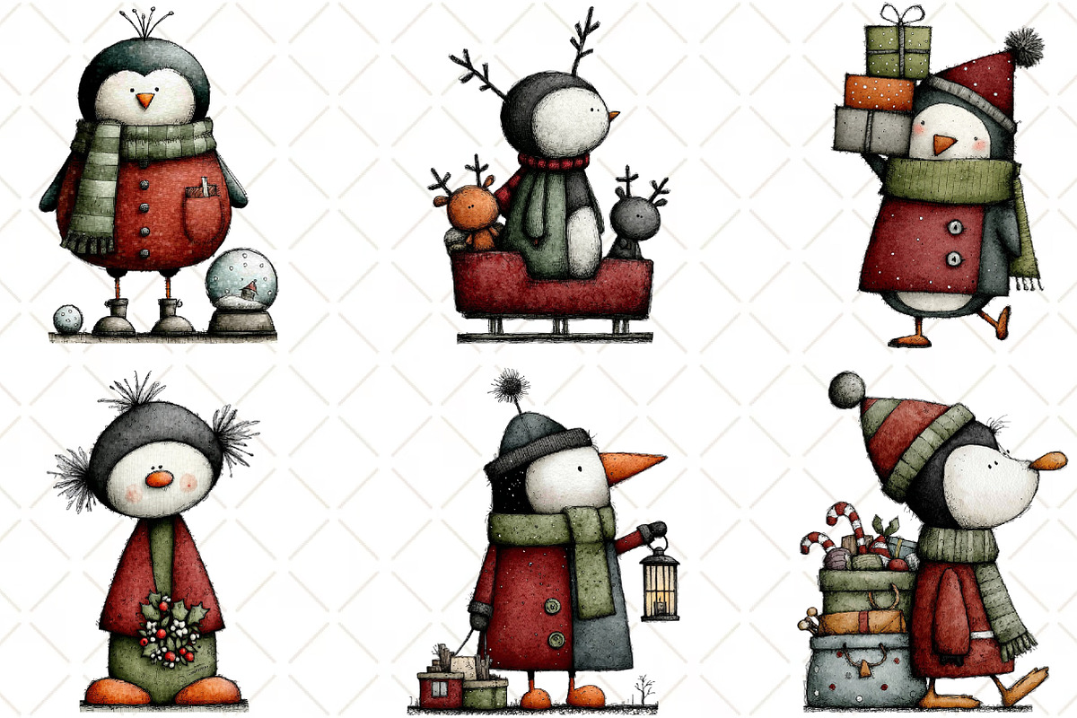 Whimsical Christmas Penguin Clipart, an Animal Illustration by Black Bird Studio (Photo 3 of 6)