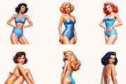 Retro Summer girl Clipart Bundle, a Person Illustration by BusyDaydesign (Thumbnail 6 of 9)