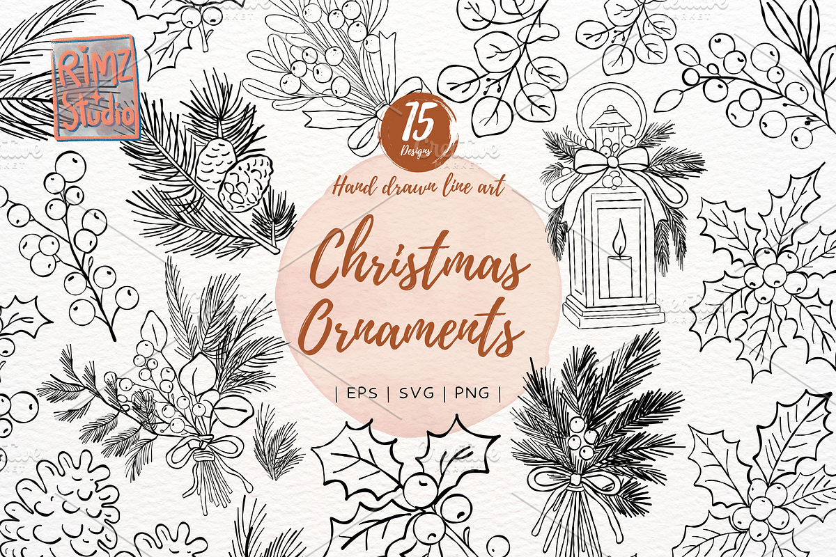 Christmas Ornament & Greenery SVG, a Seasonal Illustration by RimzStudio (Photo 1 of 9)