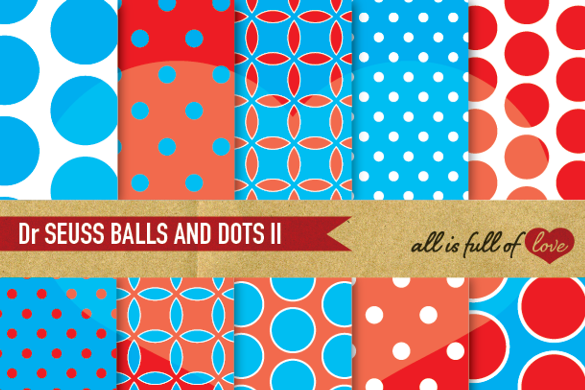 Dr Seuss Digital Paper Blue Red