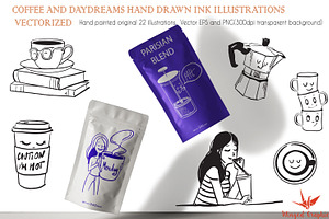 Hand drawn 22 coffee illustrations, a Food Illustration by Winged Graphics