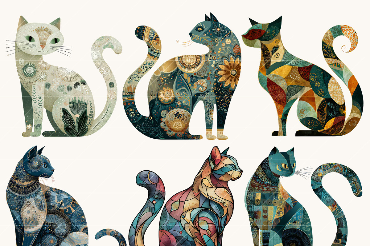 Whimsical Folk Art Cat Clipart, an Animal Illustration by Design Scotch (Photo 8 of 9)