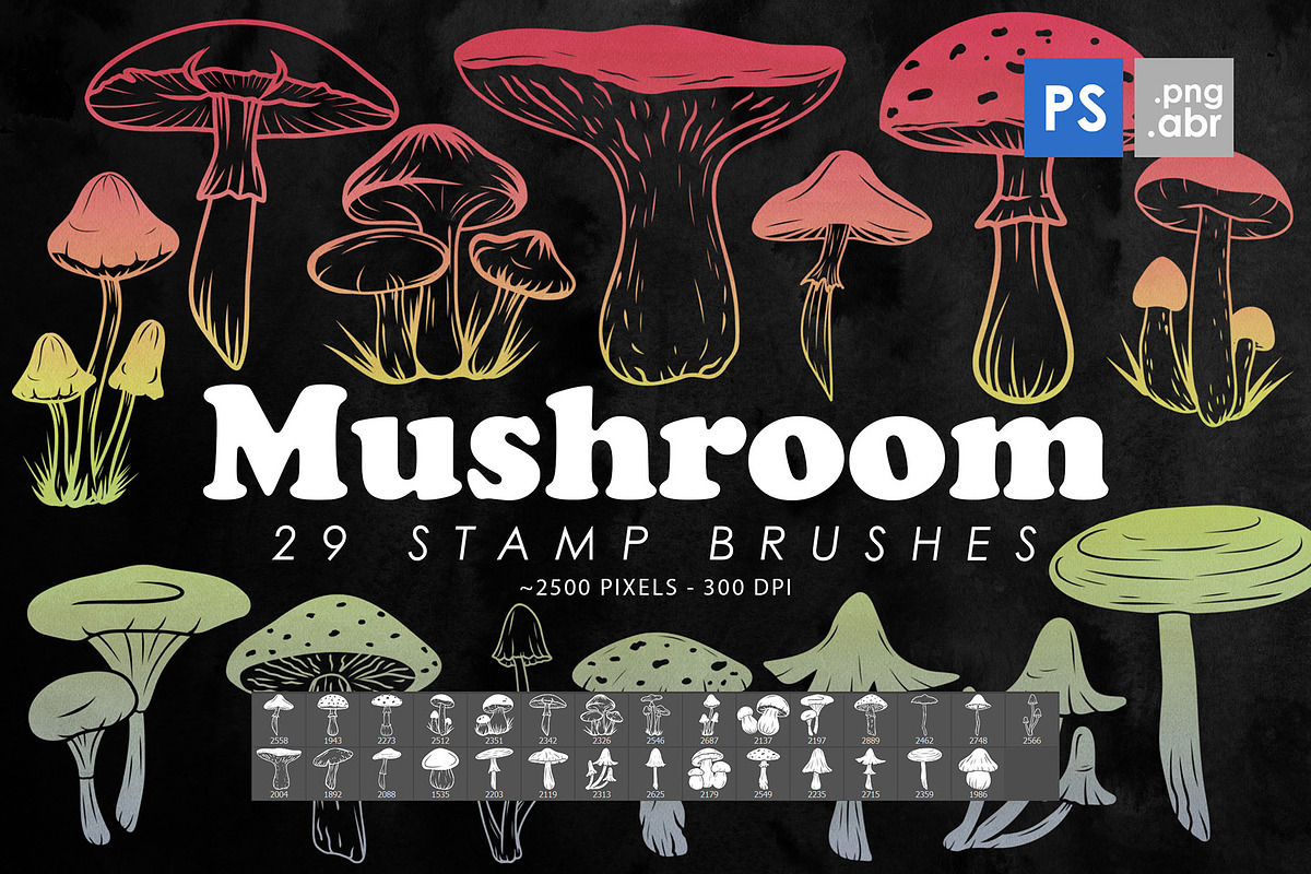 Mushroom Photoshop Stamp Brushes, a Brush Add-On by ArtistMef (Photo 1 of 4)