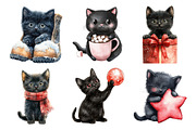 Christmas Black Cat Clipart Bundle, an Illustration by Daily.Designs (Thumbnail 2 of 5)