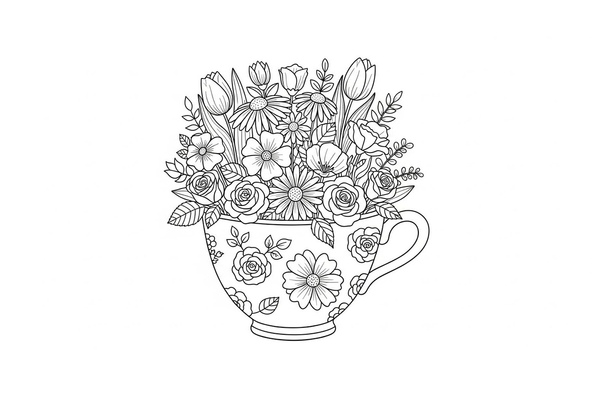 Floral Teacup Line Art Bundle, an Illustration by Gfx_Store (Photo 51 of 51)