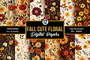 Fall Cute Flowers Digital Papers