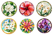 Round Stained Glass Tropical Flowers, an Illustration by CreationArt (Thumbnail 3 of 4)