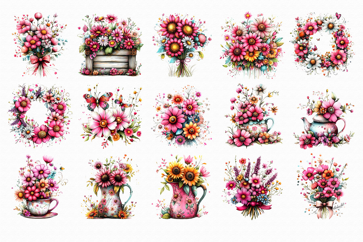 Whimsical Summer Flowers Clipart, an Illustration by Libby Wishes (Photo 6 of 6)