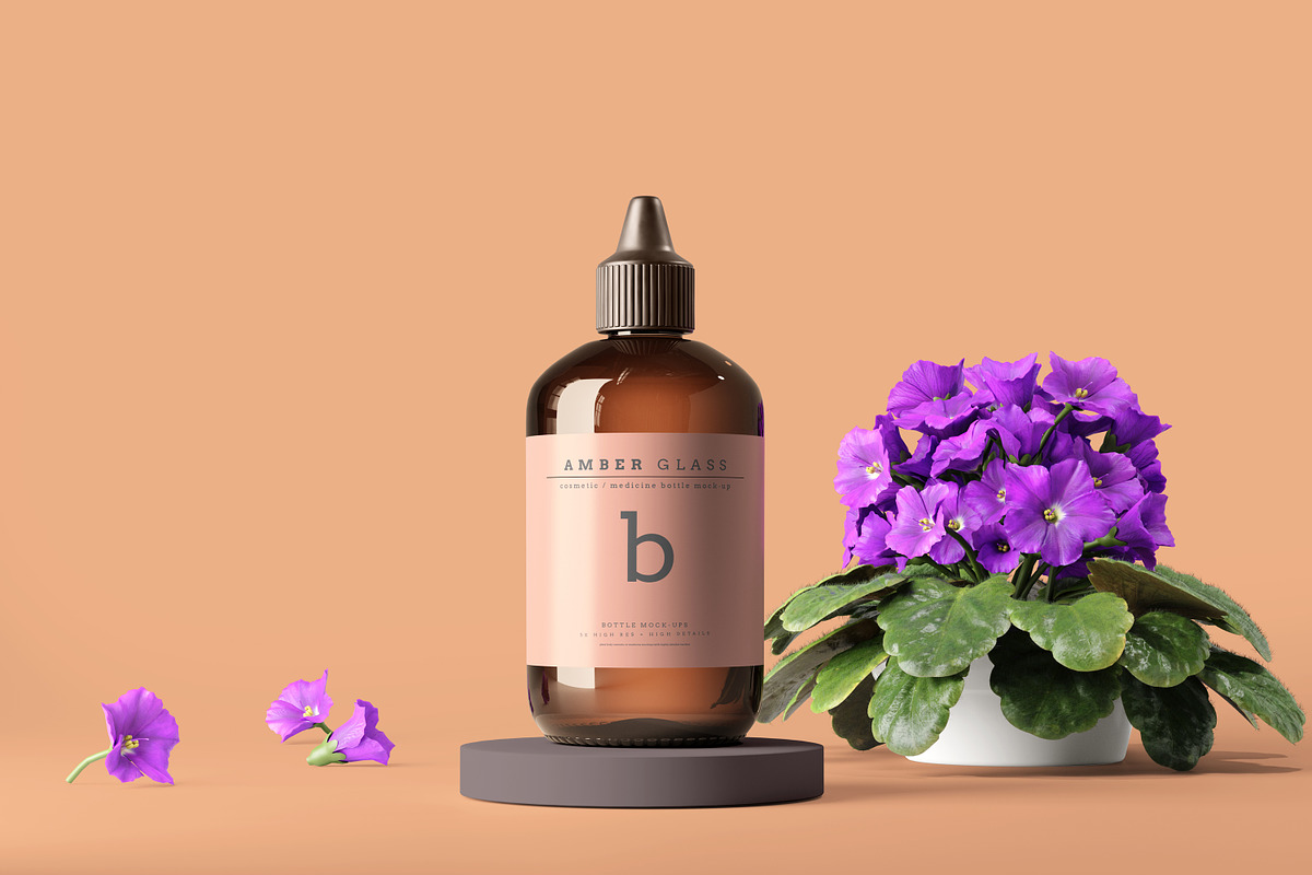 Amber Glass Bottle Mockups, a Cups & Container Mockup by pmvch (Photo 13 of 20)