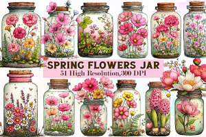 Spring Flowers Jar Clipart, an Illustration by Sublimation Artist