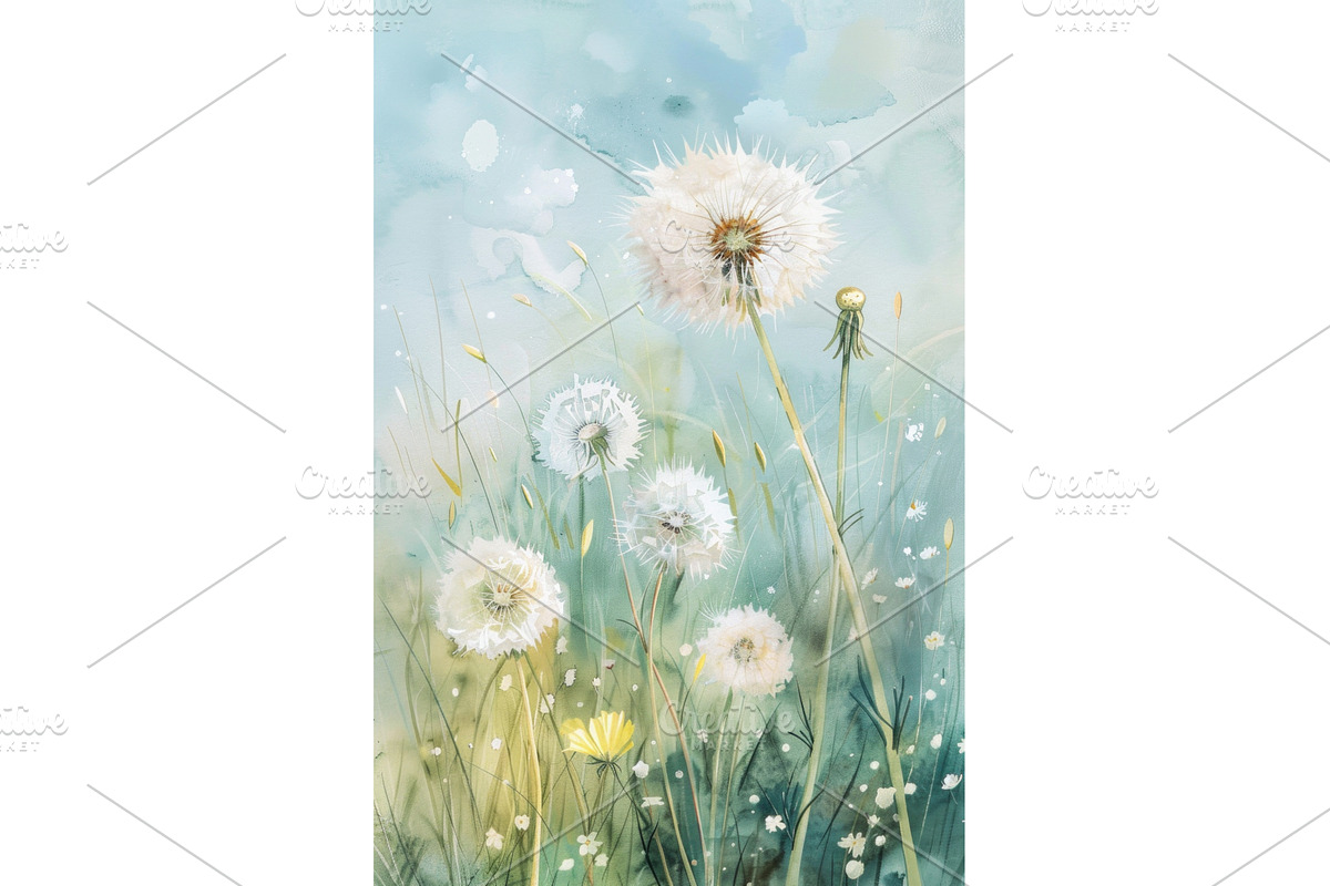 wild flowers meadow with dandelions, an Illustration by Neirfy