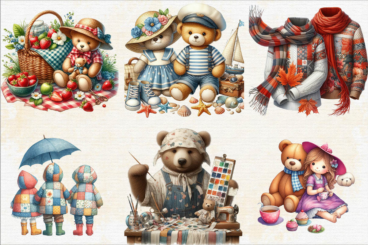 Patchwork Girl and Teddy Bear Clipar, an Illustration by SVGArt (Photo 2 of 8)