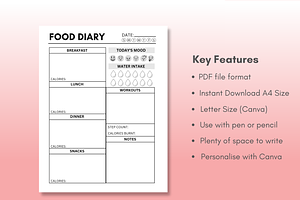 Daily Food Diary Canva Printable