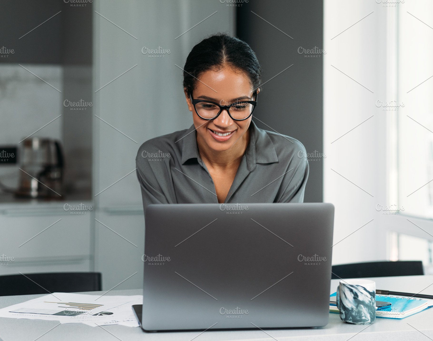 Smiling female in eyeglasses working, a Person Photo by Artem Varnitsin