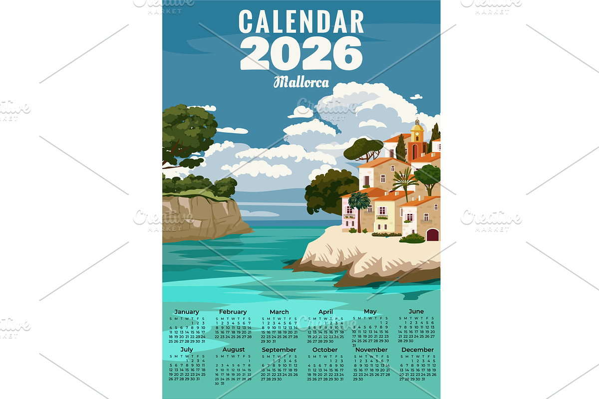 Monthly 2026 Calendar Vintage travel, a Transportation Illustration by Vector_Up (Photo 1 of 10)