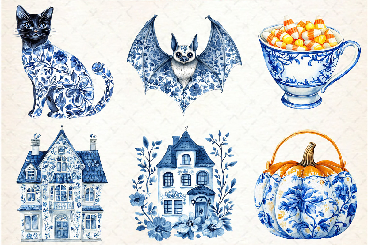 Blue Floral Halloween PNG, an Illustration by Libby Wishes (Photo 6 of 6)