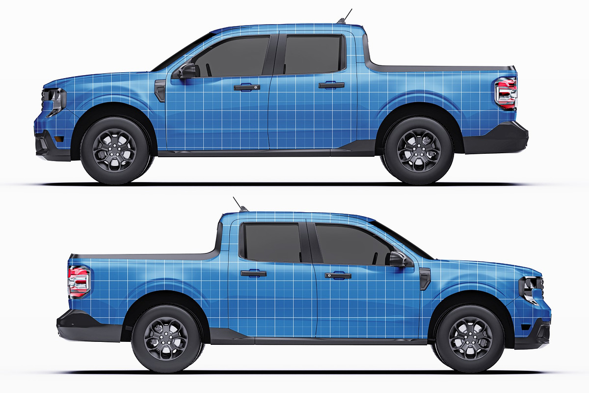 2025 Compact Pickup Truck Mockup Set, an Advertising Mockup by Halal Graphic Studio (Photo 10 of 16)