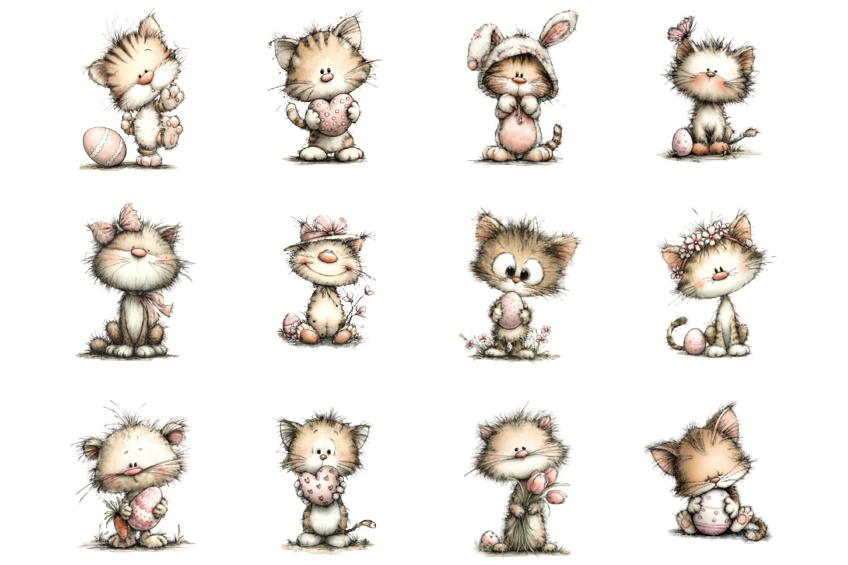 Whimsical Easter Cats Clipart, an Illustration by Designking (Photo 2 of 5)