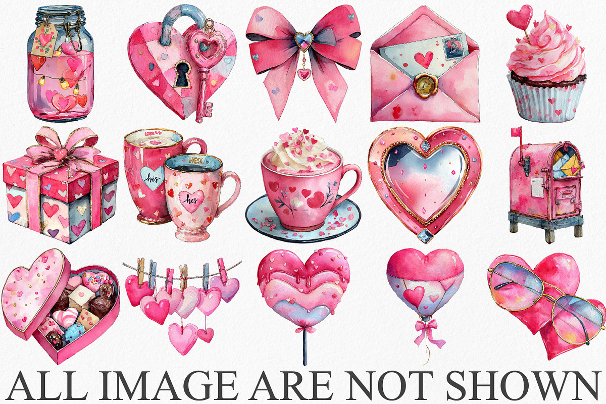 Watercolor Valentine's Day Clipart, an Illustration by Canvas Craft (Photo 3 of 6)