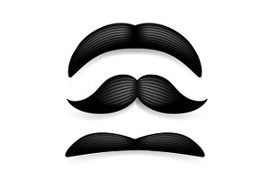 Mustache Isolated On White. Black Vector Vintage Moustache. Facial Hair.Barber Shop. Retro Collection. Hipster Beard.