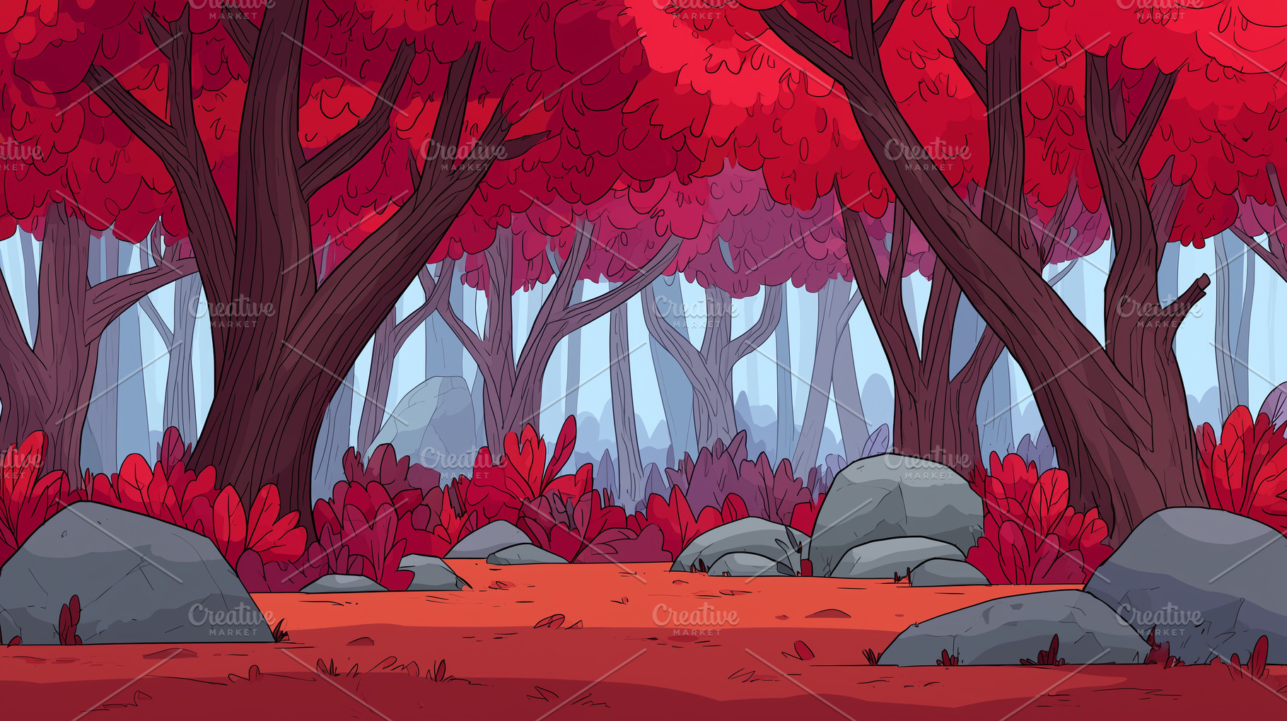 Colorful fantasy forest with red, a Nature Photo by MistyDay