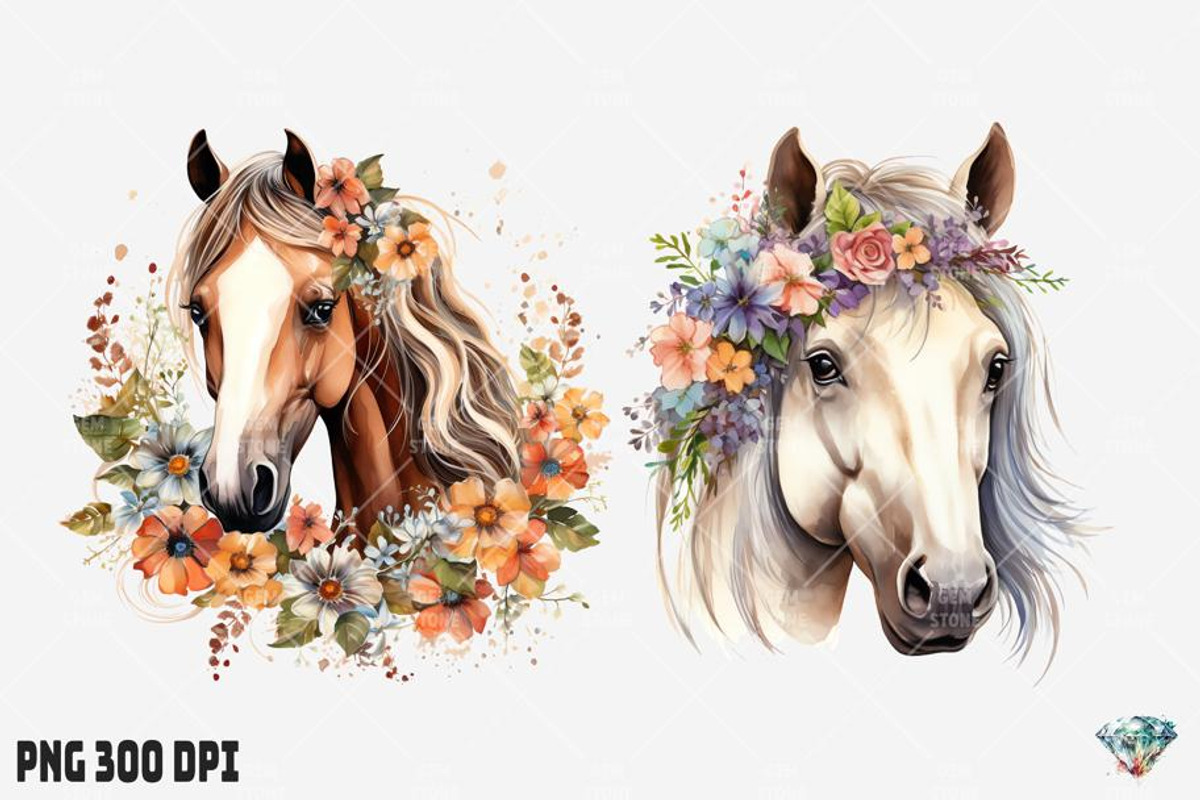 Boho Horse Flower Watercolor, an Illustration by Gemstone (Photo 6 of 12)